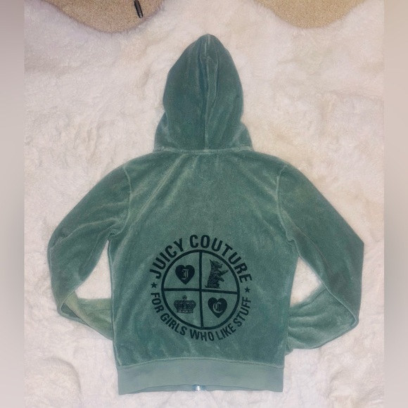 Juicy Couture M Vintage Green Terry Cloth Hoodie Full-Zip Track Sweat Jacket Y2K - Picture 1 of 4